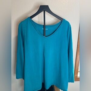 Woman Within Teal Long Sleeve V-Neck Top